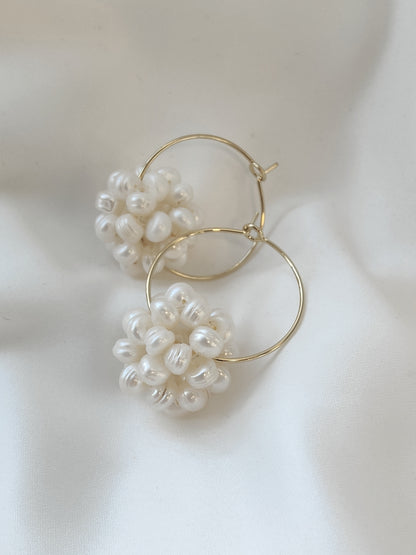 Millie  - Cluster Pearl Hoop Bridal Earrings