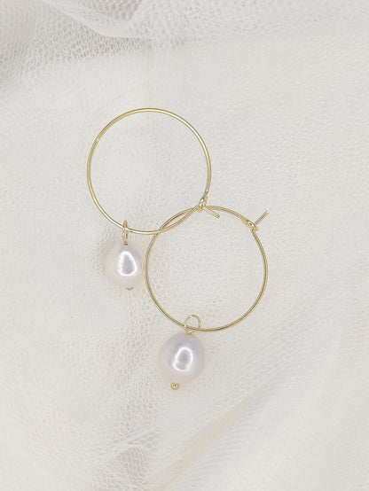 GLENDA - Natural Pearl Hoop Bridal Earrings