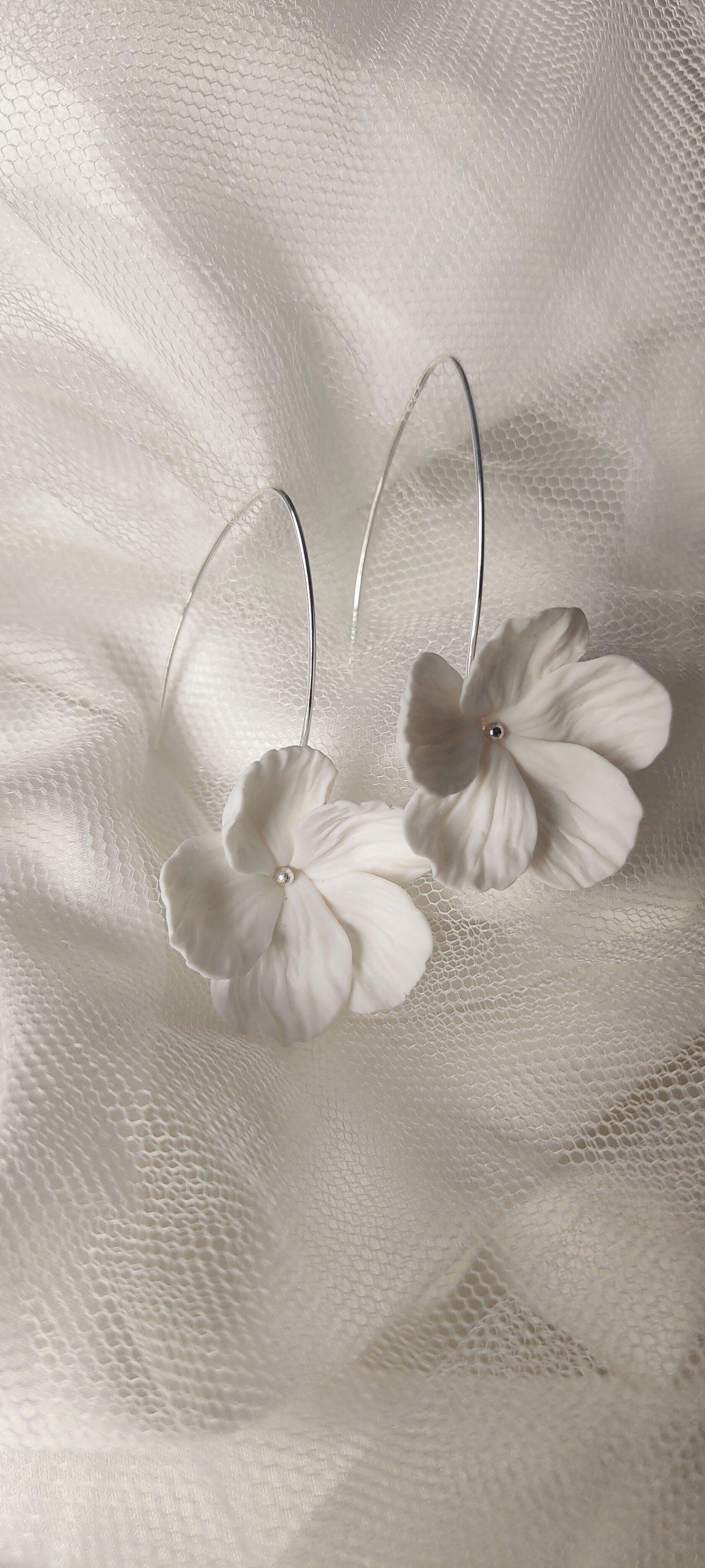 BLANCHE SILVER - Statement Floral Bridal Earrings