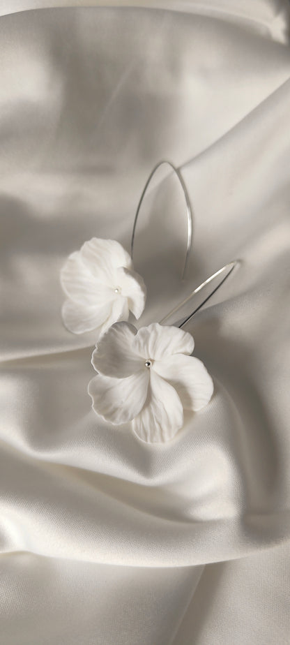 BLANCHE SILVER - Statement Floral Bridal Earrings