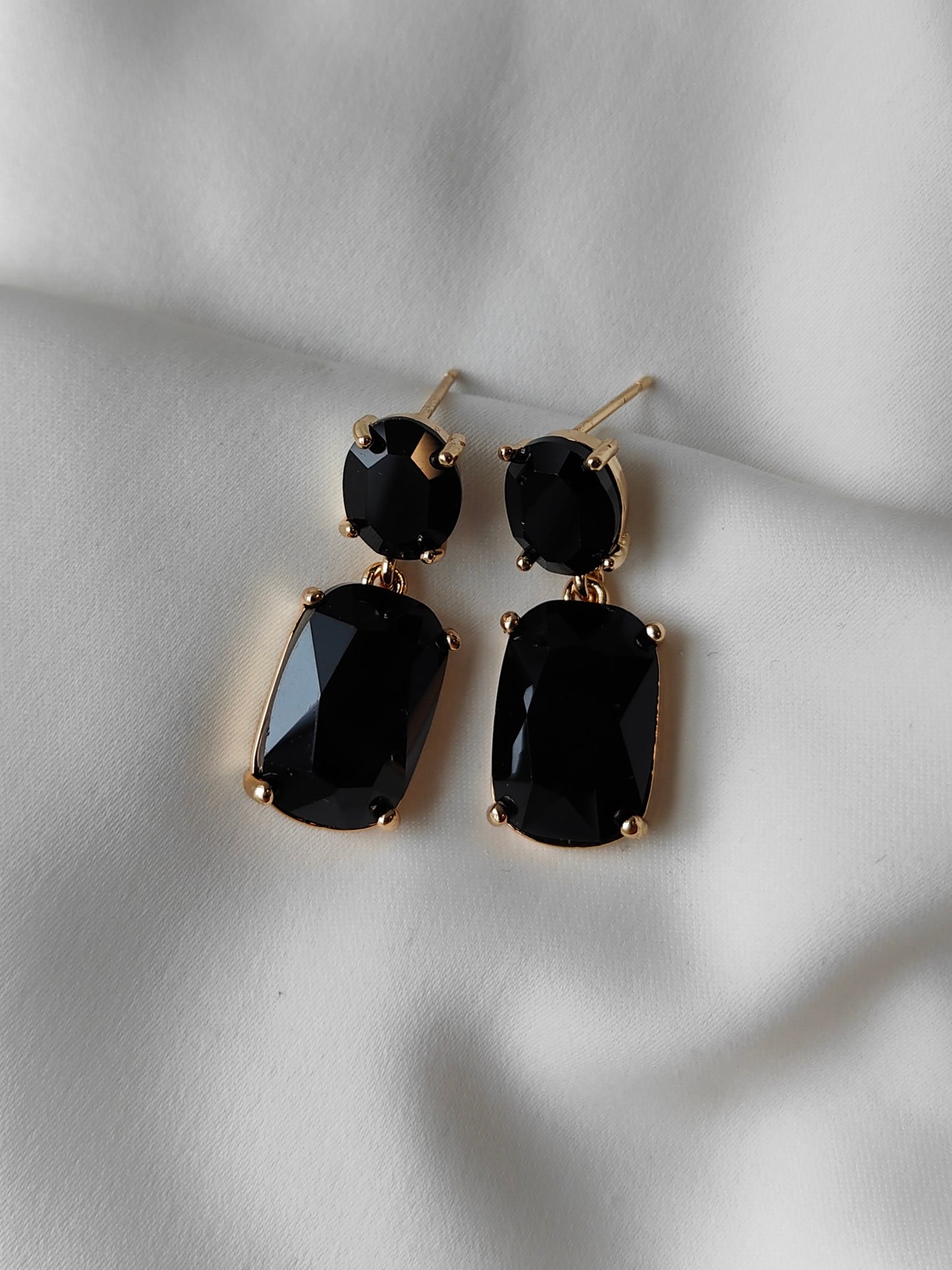 Double Gem Earring - Black