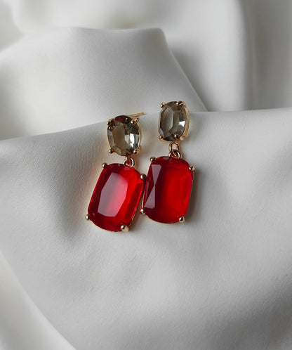 Double Gem Earring - Steel / Ruby