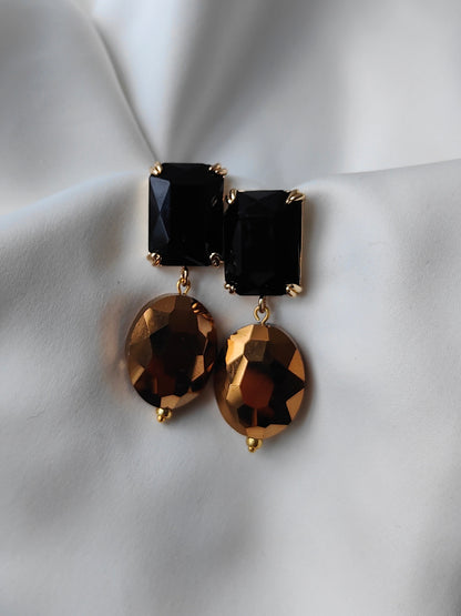 Statement Gem Earring - Black / Bronze