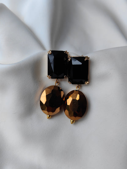 Statement Gem Earring - Black / Bronze