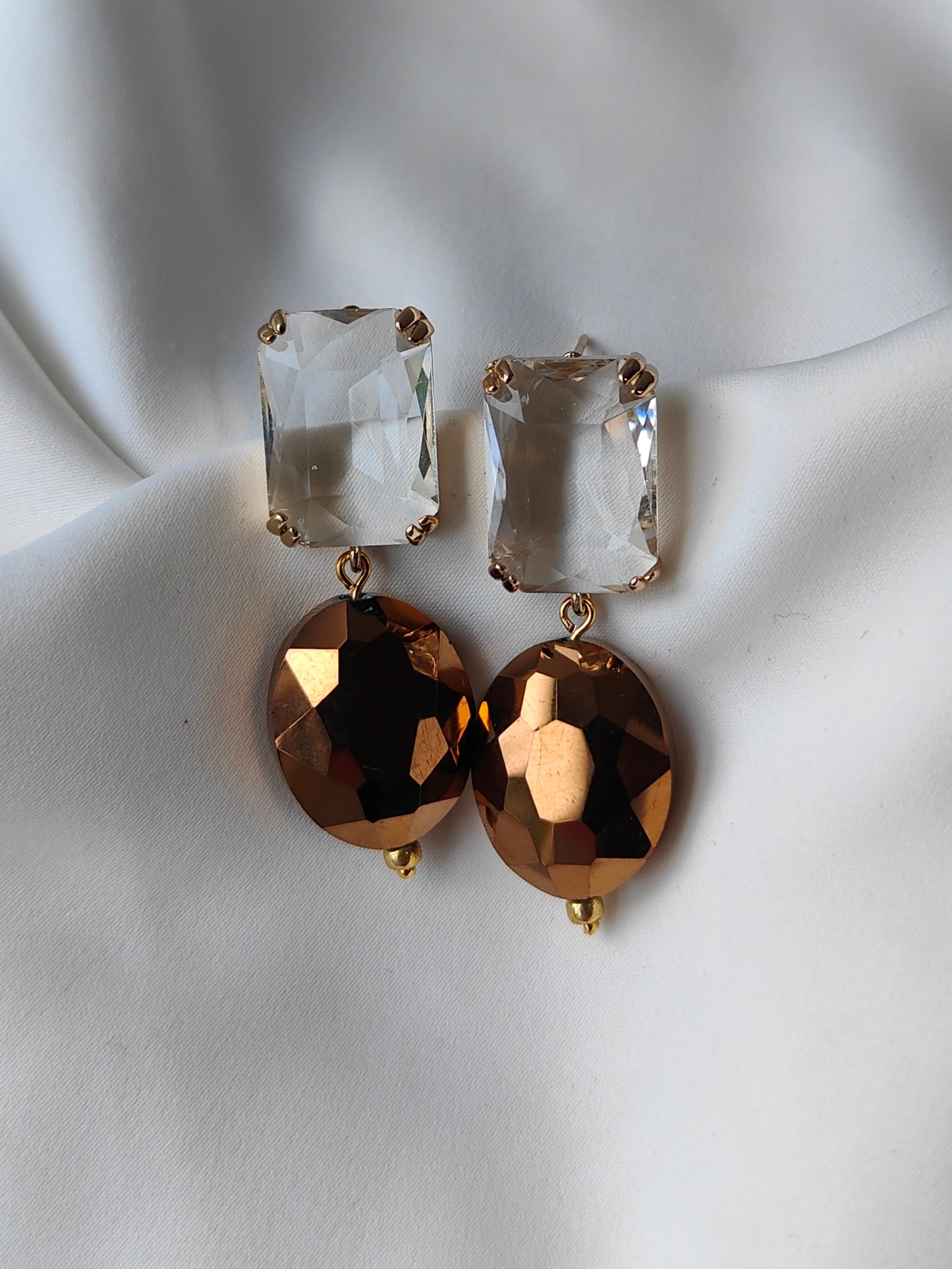 Statement Gem Earring - Clear / Bronze