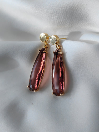 HELEN - Long Crystal Drop Earrings - Grape