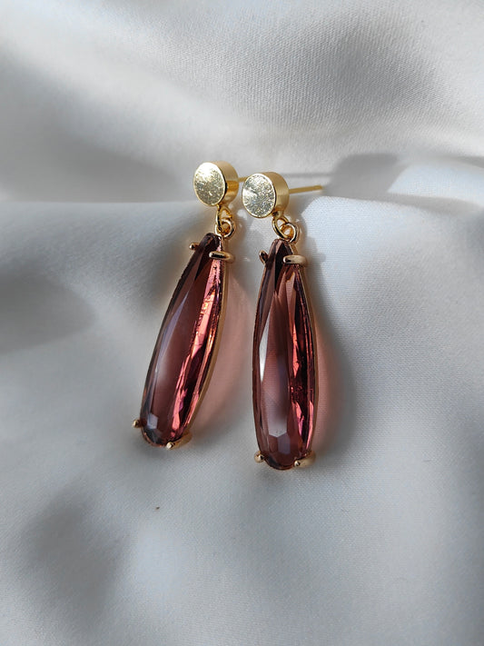 HELEN - Long Crystal Drop Earrings - Grape