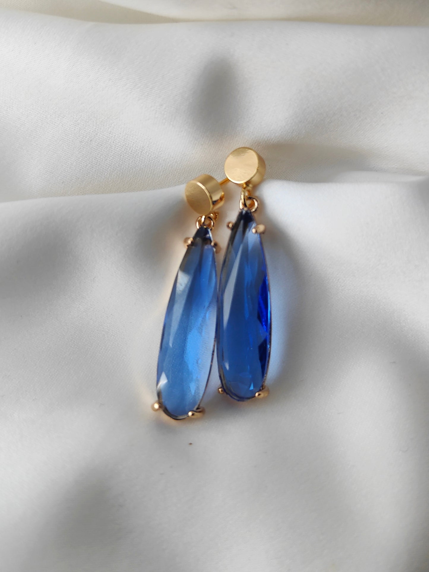 HELEN - Long Crystal Drop Earrings - Blue