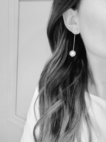 AUDREY - Silver Statement Pearl Earrings