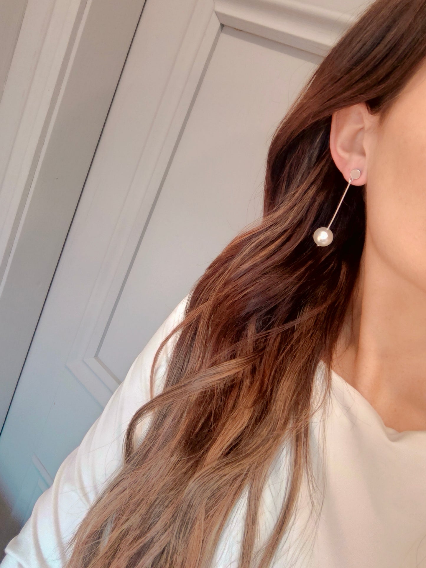 AUDREY - Silver Statement Pearl Earrings