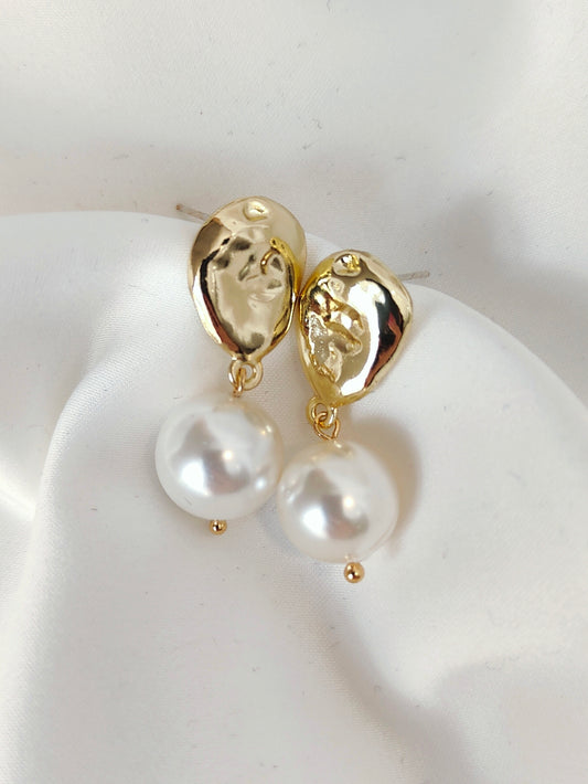 DAWN - Contemporary Gold & Pearl Earrings