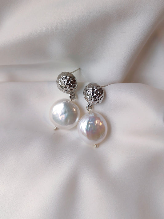 CARA - Silver & Pearl Contemporary Earrings