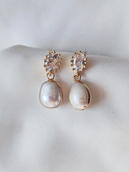 BRIA - Contemporary Crystal & Pearl Bridal Earrings