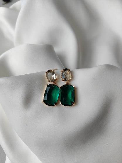 Double Gem Earring - Steel / Emerald