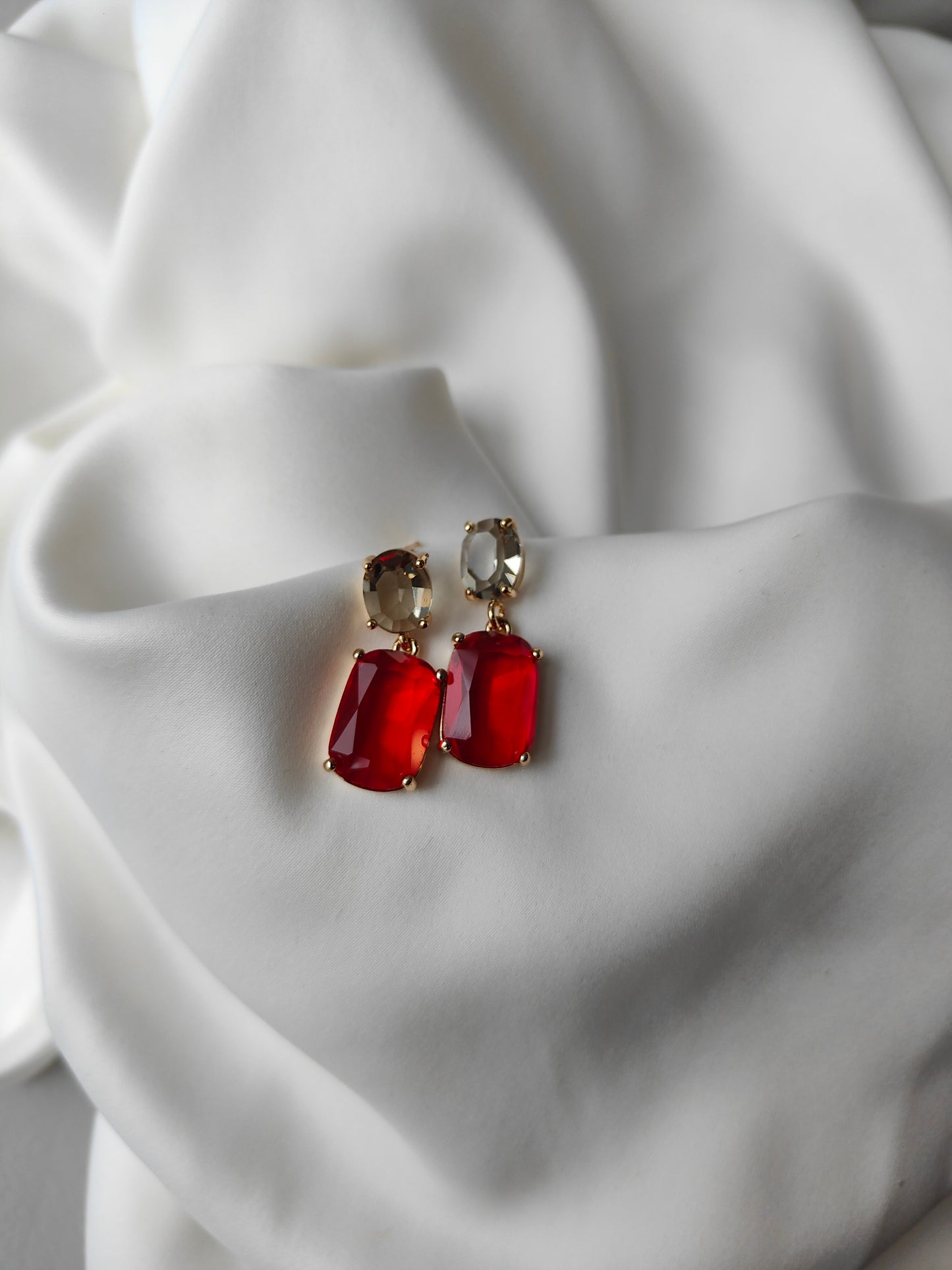 Double Gem Earring - Steel / Ruby