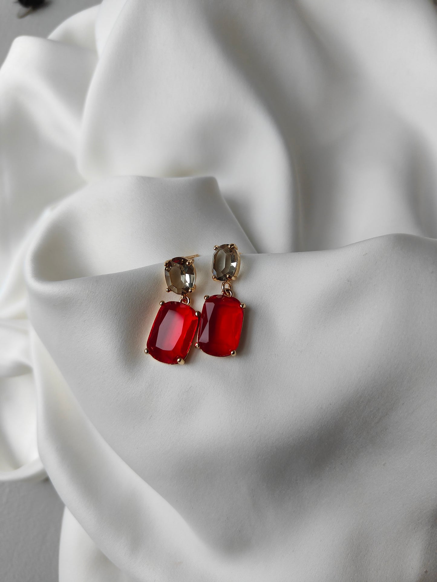 Double Gem Earring - Steel / Ruby