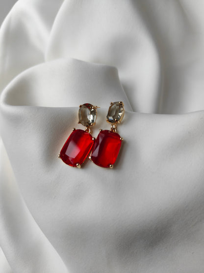 Double Gem Earring - Steel / Ruby