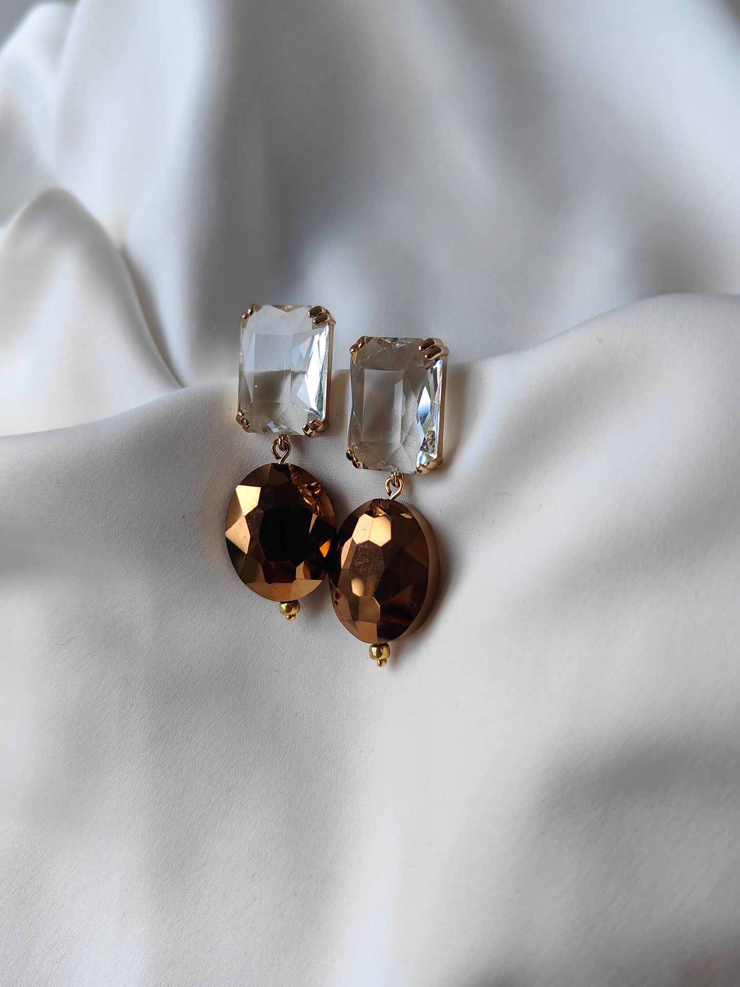 Statement Gem Earring - Clear / Bronze