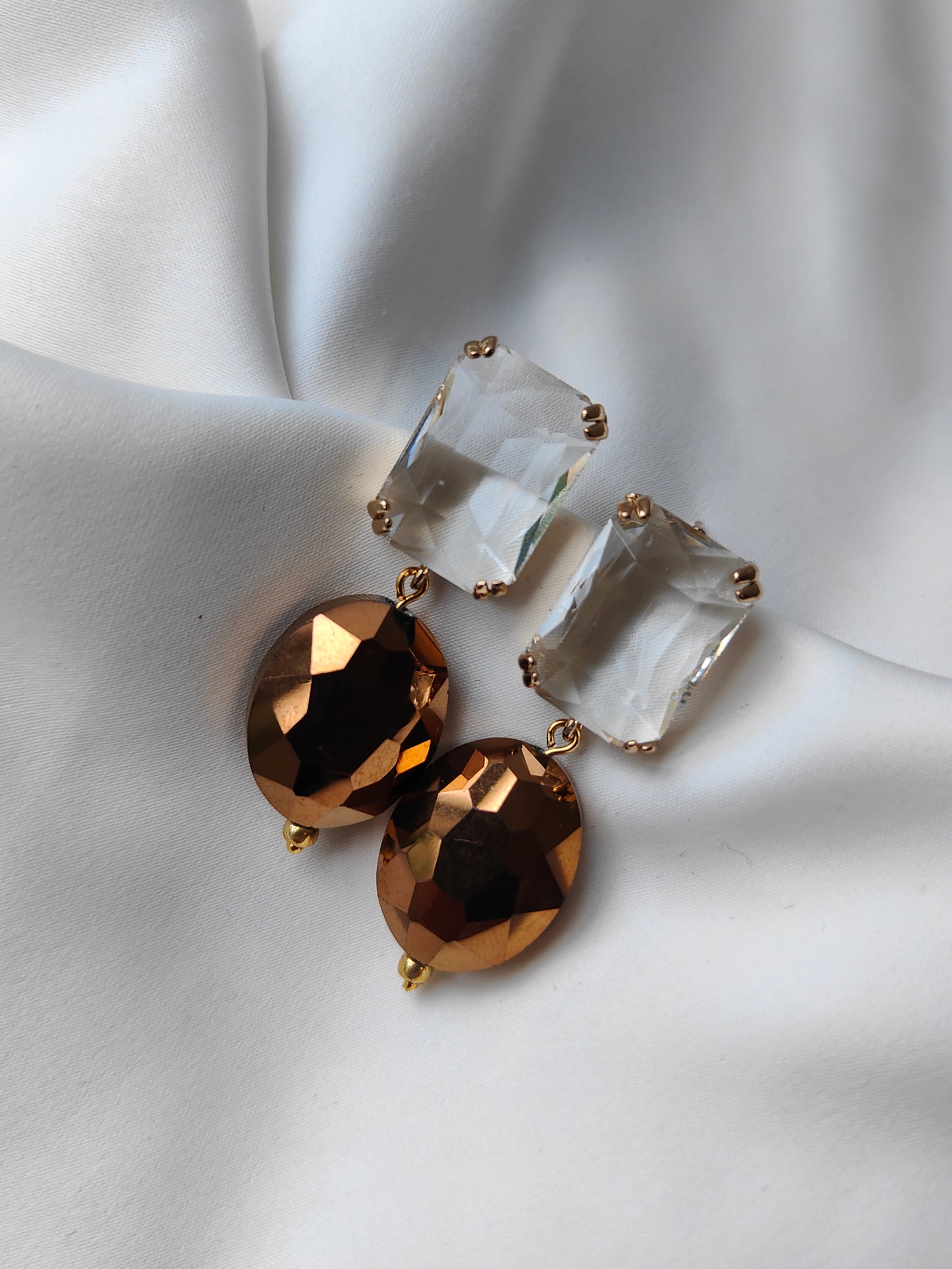 Statement Gem Earring - Clear / Bronze